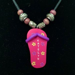 Personalized Katelyn Flip Flop Necklace Pink Beaded Beach Summer Tropical Y2K